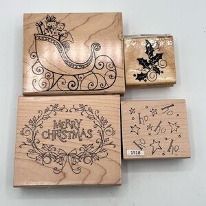 Vintage Holiday Christmas Rubber Mounted Wood Stamps Lot of 4 New